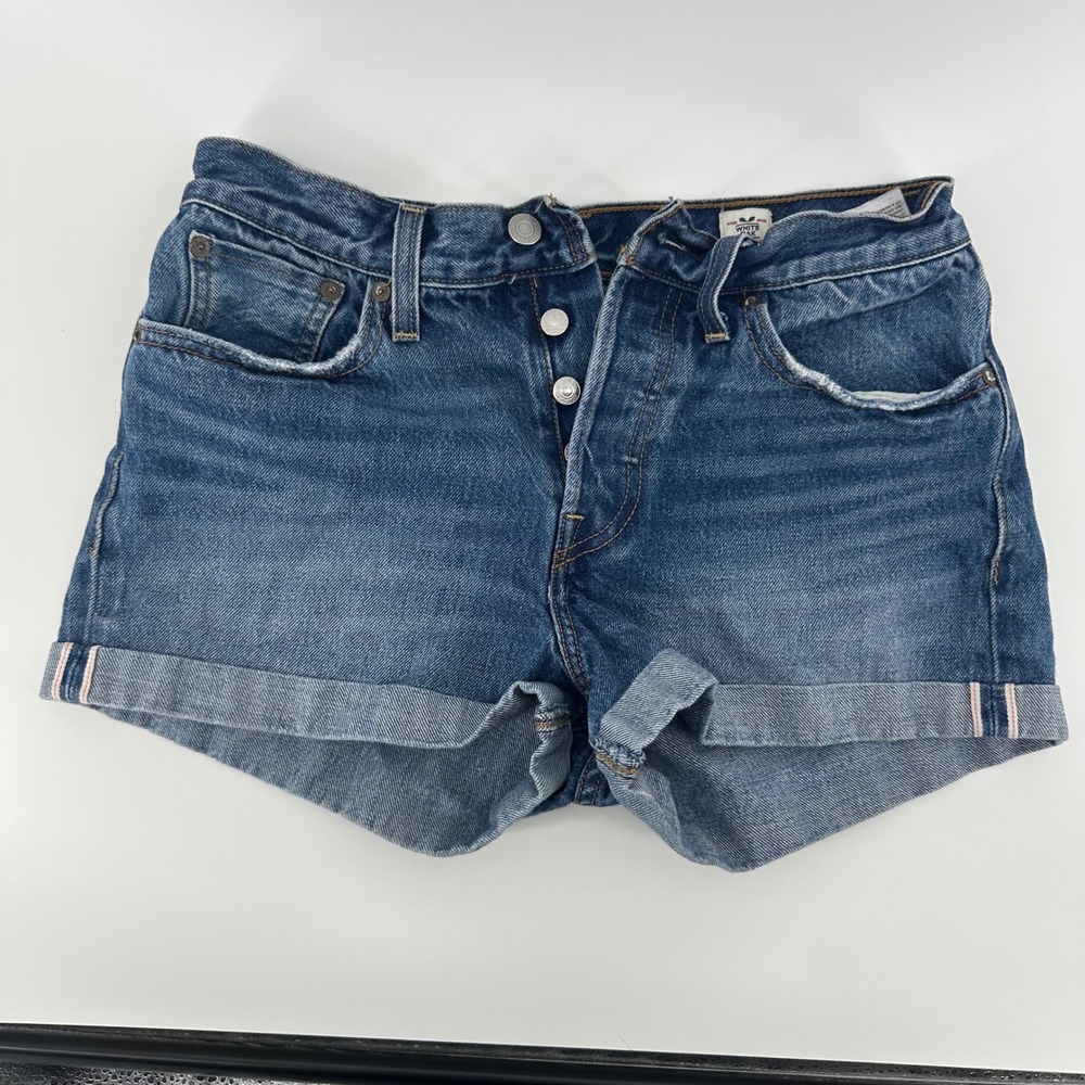 Levis 501 White Oak Cone Denim Selvedge Shorts Womens 27 Medium Wash Button Fly